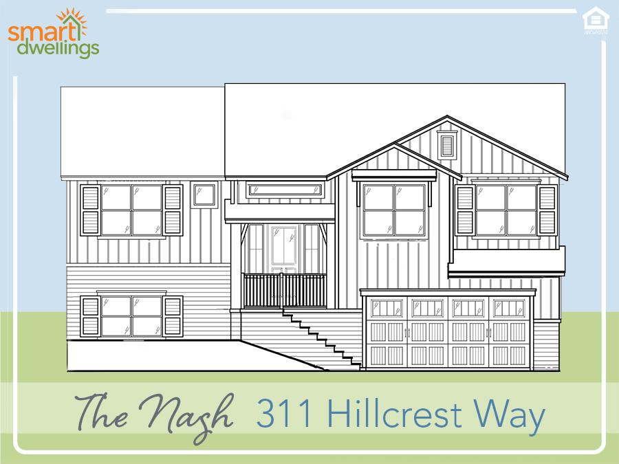 How it started - a line drawing of what 311 Hillcrest, our Nash floor plan will look like. It is a 2-story home with a grand front entryway